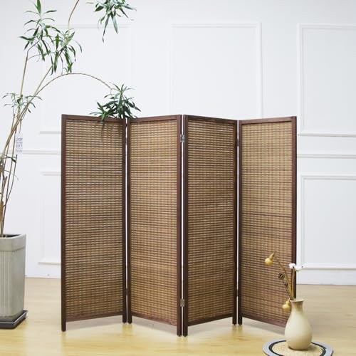 3 Panel Bamboo Room Divider, Double Sided, Brown, 47.2"H E393