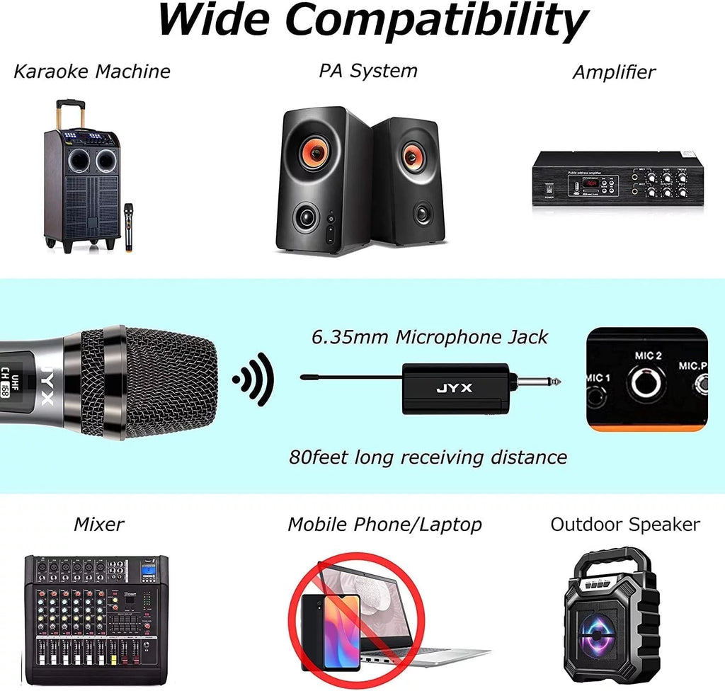 JYX Wireless Microphone UHF Metal Handheld Dynamic Mic for Karaoke G7003