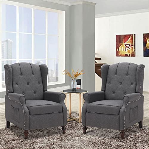 Wingback Recliner Chair with Massage and Heat, Tufted Fabric, Wooden Legs D91574