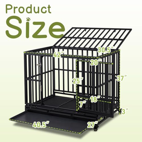 Outvita Heavy Duty Dog Crate 42" Large Metal Wire Kennel with Lockable Wheels H499