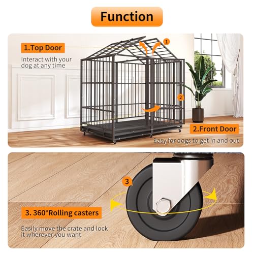 48 Inch Heavy Duty Dog Crate with Wheels and Double Door A25580