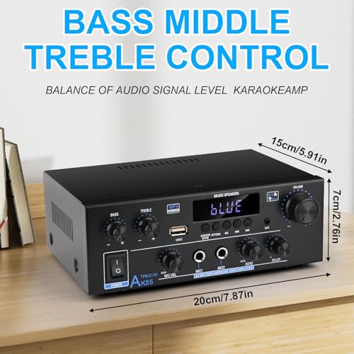 4 Channel Bluetooth 5.0 Stereo Amplifier, 50Wx4 HiFi, Class D Home Audio Receiver with Remote B25174