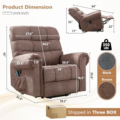 ANJ Large Power Lift Recliner Chair with Massage and Heat for Elderly, Camel Z8802