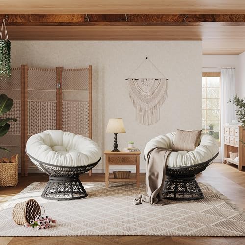 Yaheetech Indoor Papasan Chair with Tufted Cushion and Frame, Swivel Wicker, Black A8314