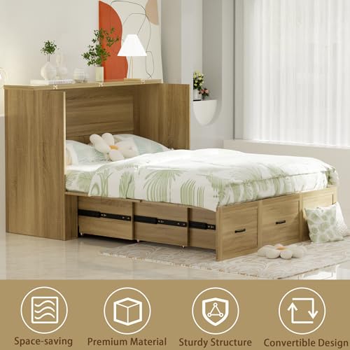Murphy Bed Wood Wall Bed Cabinet with Drawer and USB Ports X615337