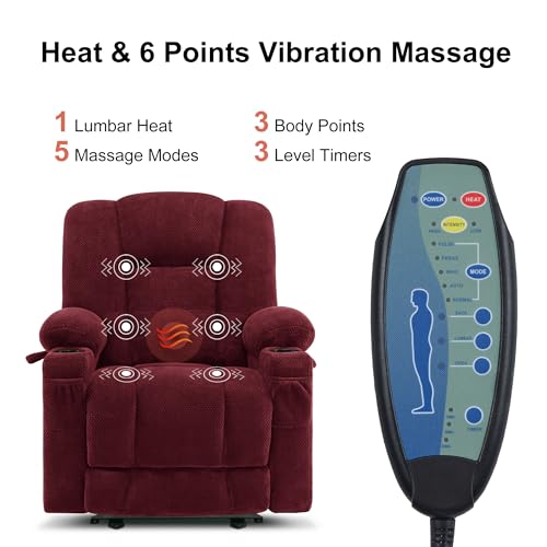 MCombo Zero Gravity Power Recliner Chair with Heat and Vibration Massage, USB & Type C Ports, Cup Holders, Fabric 8015 (Brown) Z599462