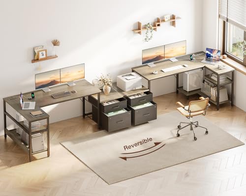 Casaottima 55 Inch L Shaped Desk with Drawers & File Cabinet, Rustic Brown B7734