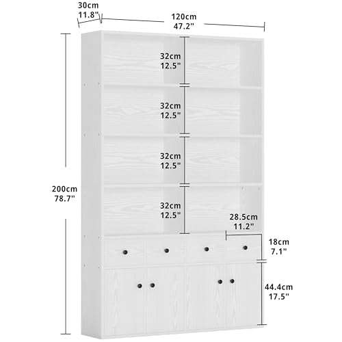 IRONCK 78.7" Bookcase with 4 Drawers and 4 Doors, 6 Tier, Vintage Black Z686086