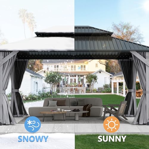 12'x12' Hardtop Gazebo with Galvanized Steel Roof, Aluminum Frame, Curtains & Netting X81832
