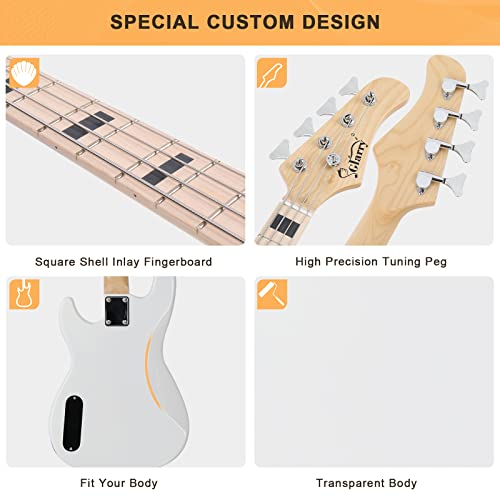 GLARRY GP Series Full Size Electric Bass Guitar 4 String Beginner Kit White V3757