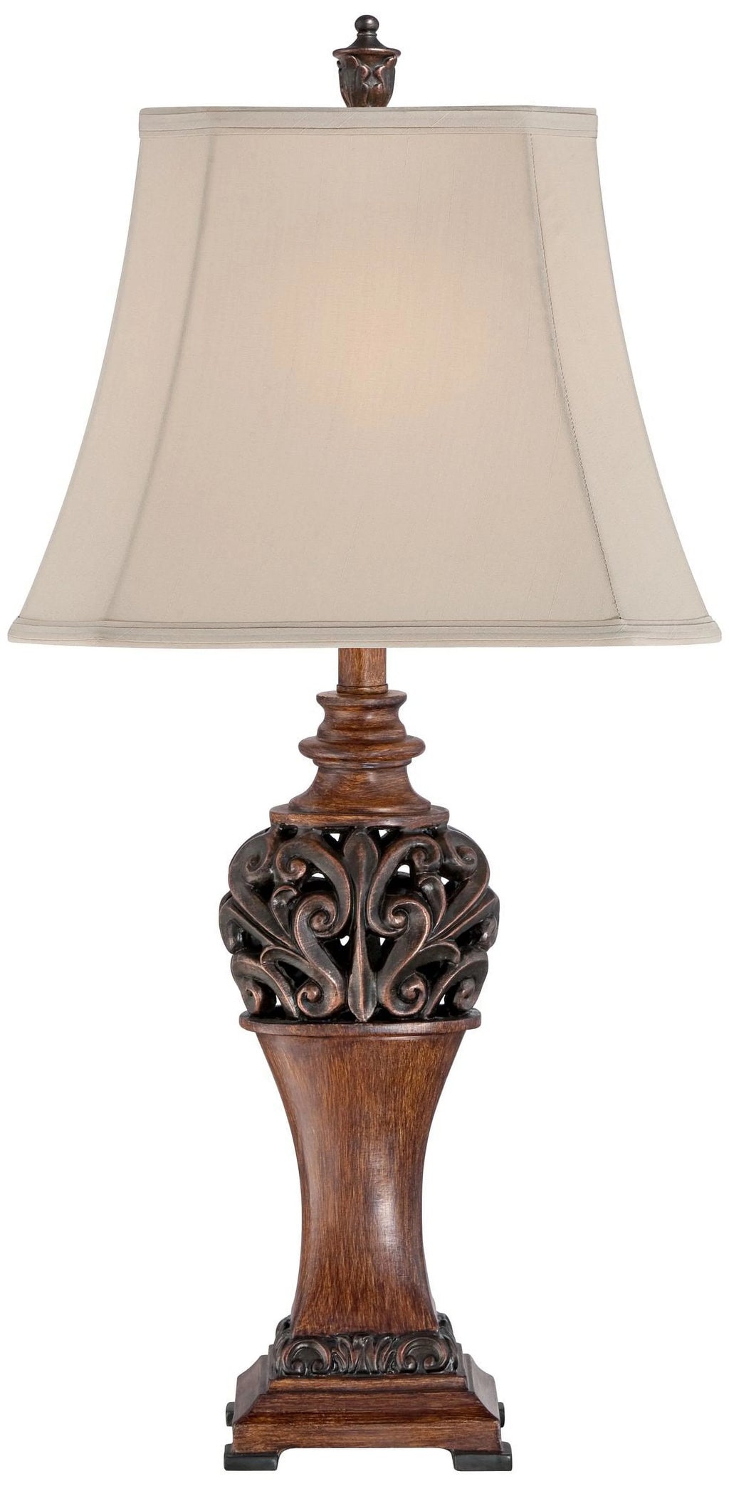 Regency Hill Exeter Table Lamps 30" Set of 2 Bronze Wood Carved Leaf Shade P490