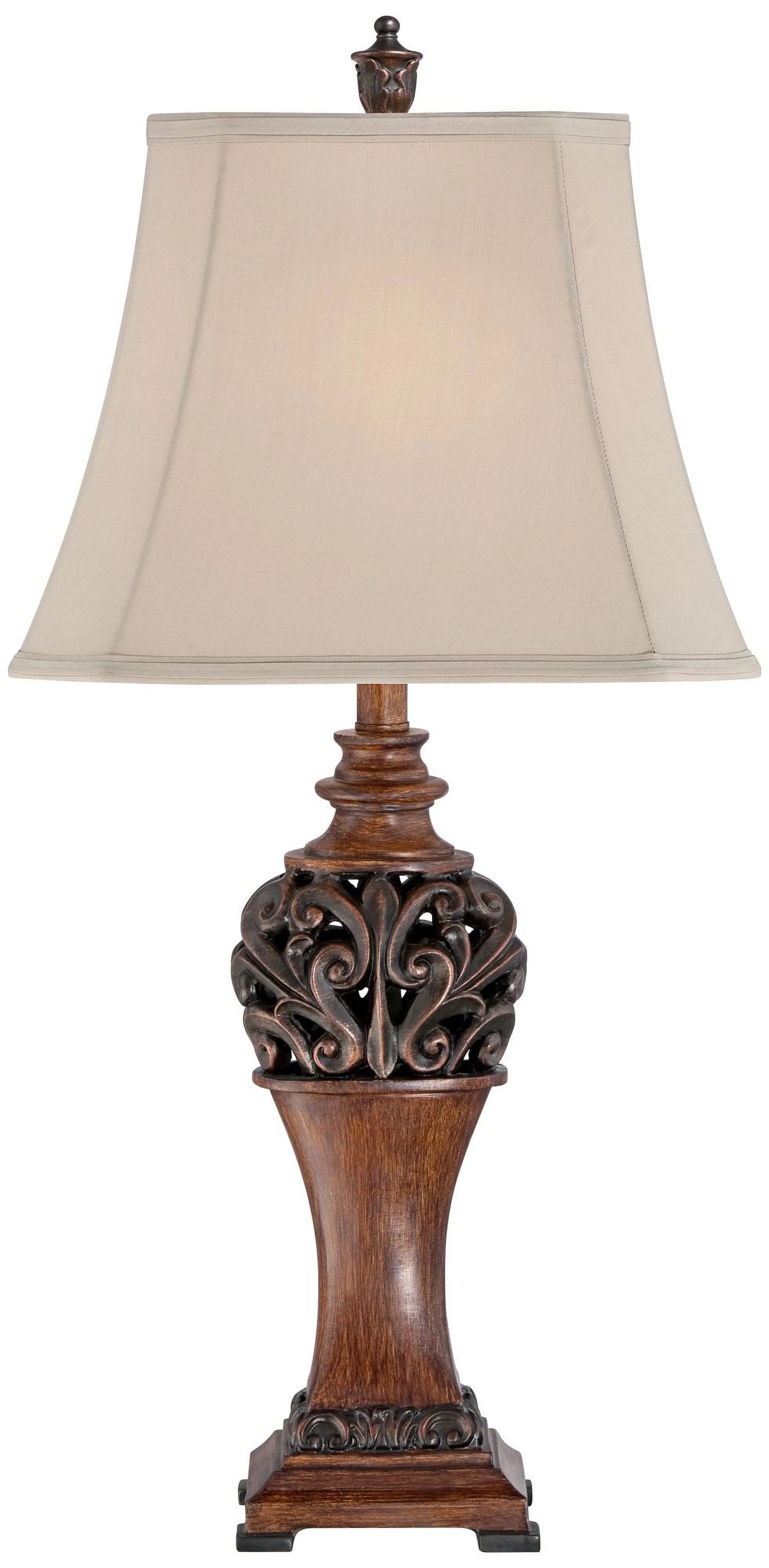 Regency Hill Exeter Table Lamps 30" Set of 2 Bronze Wood Carved Leaf Shade P490