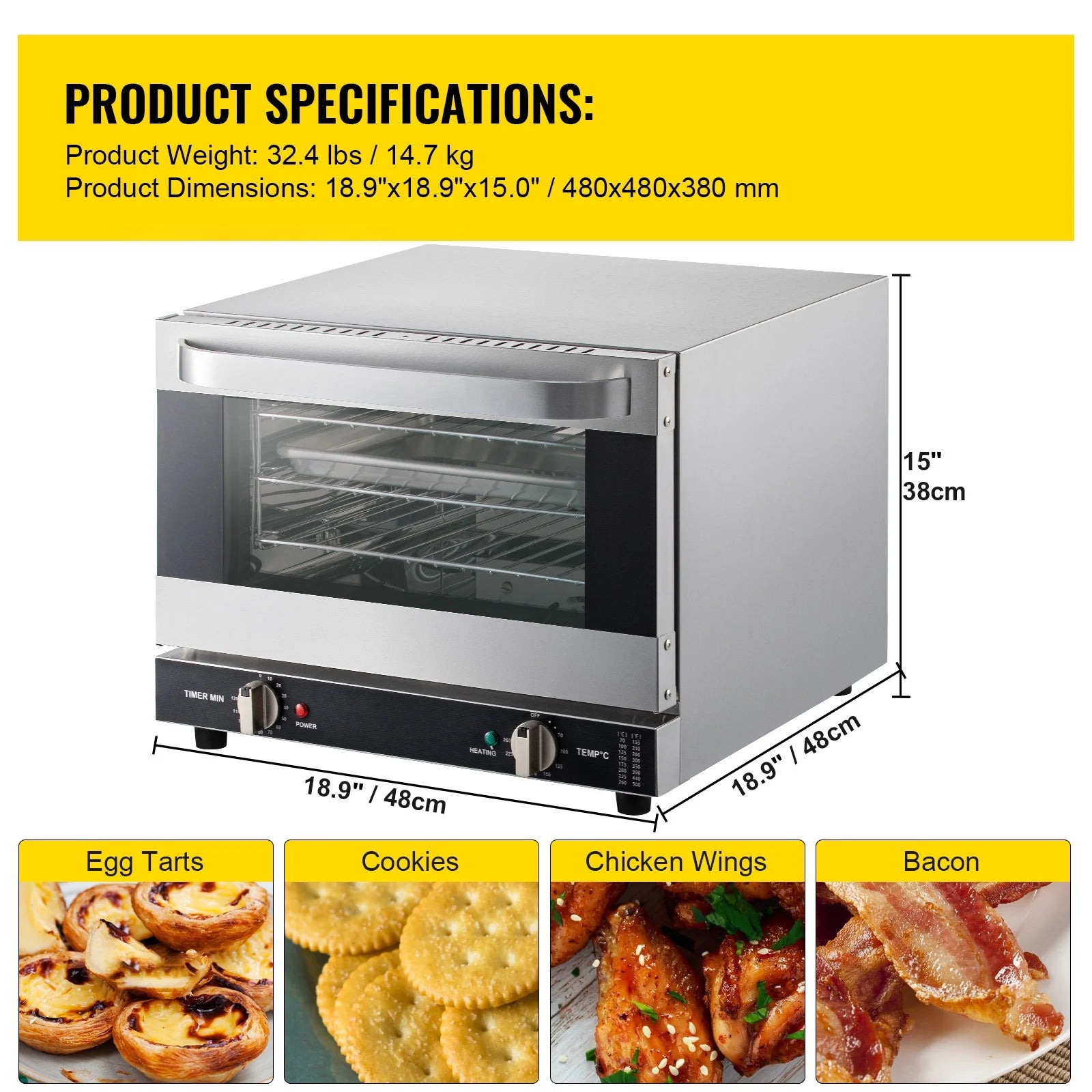 Commercial Convection Oven 21L Countertop Electric Baking Oven with Front Glass Door H6286