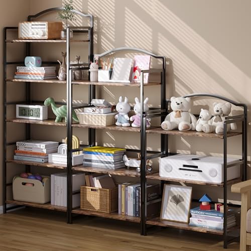 JSB Folding Bookshelf 5 Tier Vintage Wood Bookcase for Living Room Bedroom Office S131658