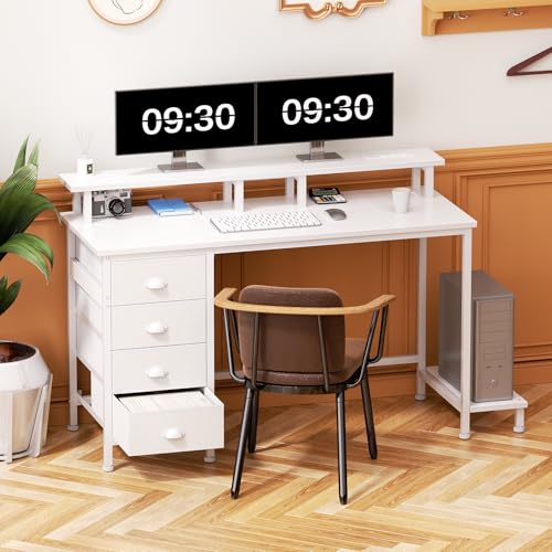 Furologee 47" Computer Gaming Desk with Monitor Stand, 4 Fabric Drawers & Power Outlets, Rustic Brown U645888