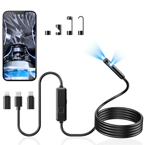 Dual-Lens 1920P HD Endoscope Camera with Light, IP67 Waterproof, 16.4ft for iOS & Android M65854