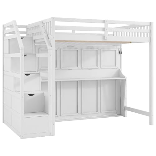 Merax Queen Murphy Bed Wall Bed with Sofa and Cushion, White V57291