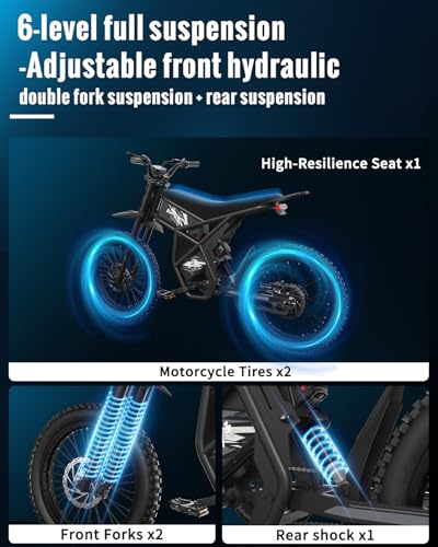 Riding'times GT73 Electric Dirt Bike for Adults, 2400W, 25" Tires, Full Suspension Y45719