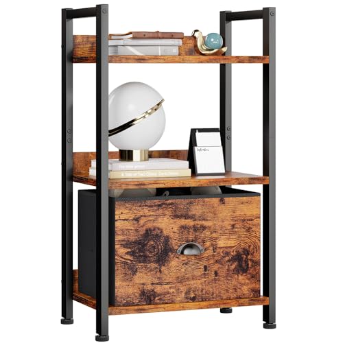 Furologee 5 Tier Bookshelf with Drawer, Industrial Tall Narrow Bookcase, Black T883828