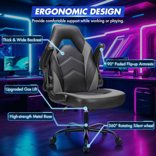 Sweetcrispy Ergonomic Gaming Desk Chair with Flip-up Armrest, Black Blue C253