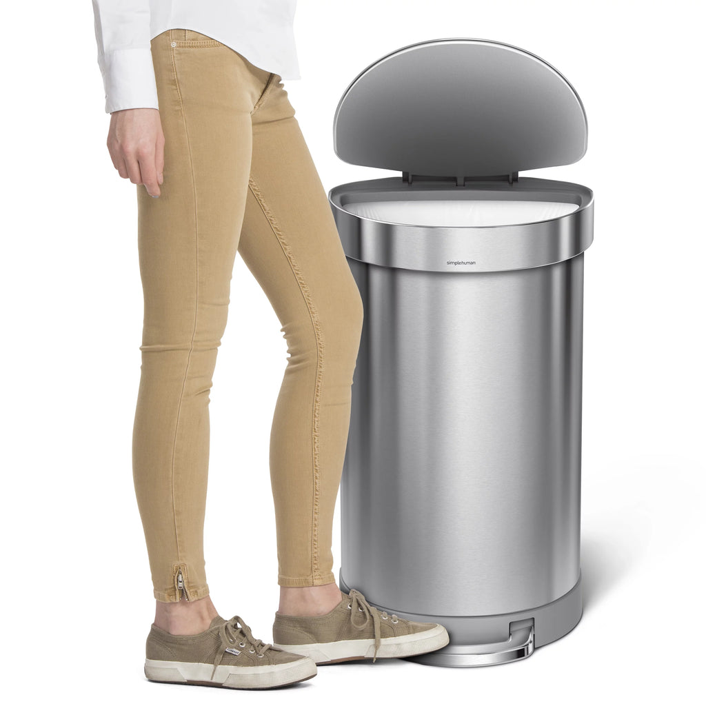 simplehuman 45 Liter Stainless Steel Semi-Round Step Trash Can with Soft-Close Lid T1432