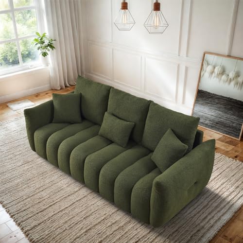 Teddy Cloud Sofa Couch, Boucle 3 Seater with 3 Pillows, Black T90422