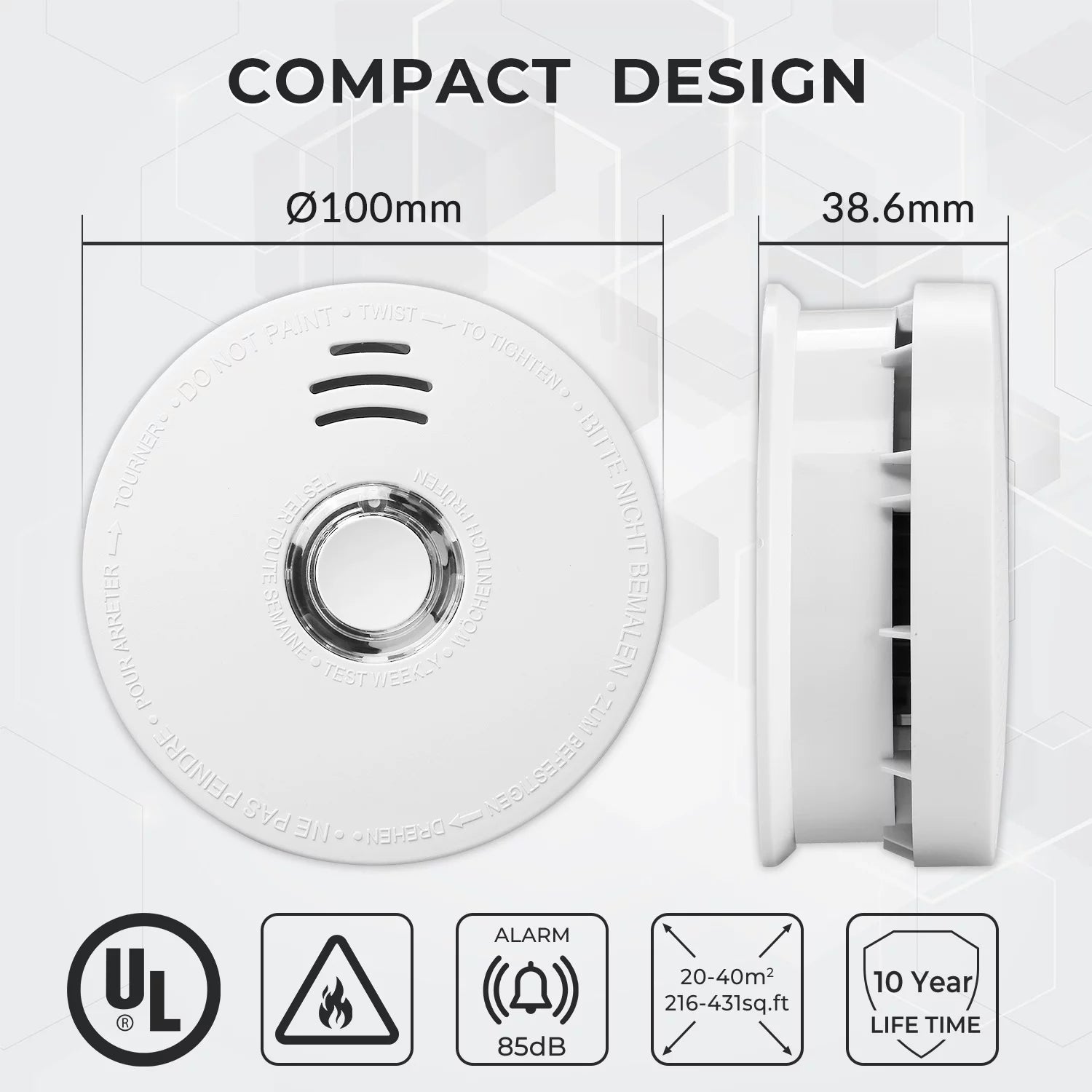 SITERWELL Smoke Detector 2 Pack, Photoelectric Sensor, 9V Battery Operated Fire Alarm S991