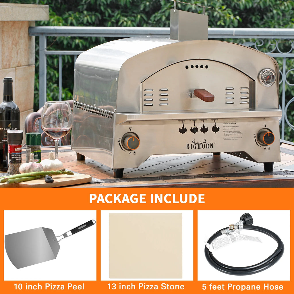 BIG HORN OUTDOORS Gas Pizza Oven Portable with 13 inch Pizza Stone M505