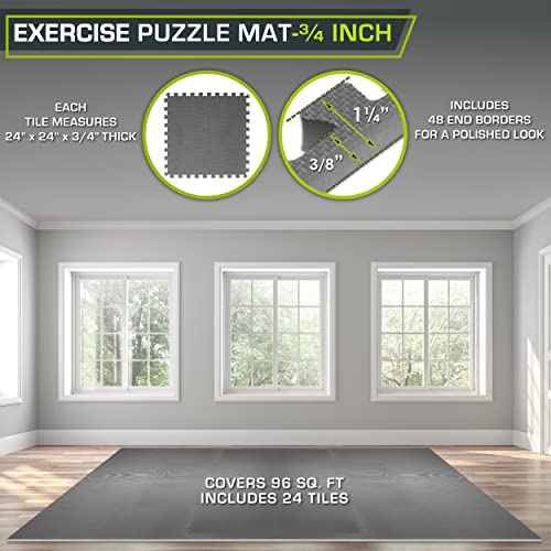 ProsourceFit Extra Thick Puzzle Exercise Mat, EVA Foam Interlocking Tiles, Black, 3/4 inch, 24 Tiles Y76691