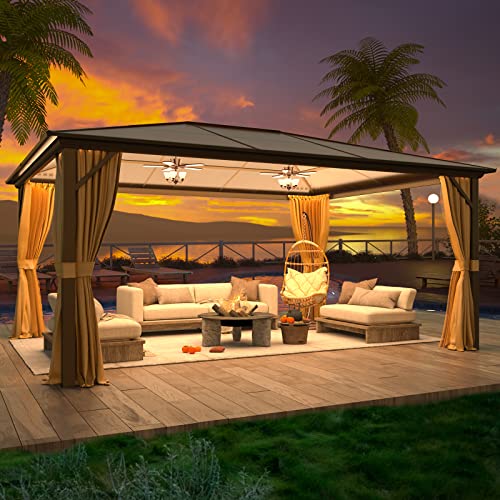 YOLENY 10'x13' Hardtop Gazebo with Aluminum Frame and Curtains F853