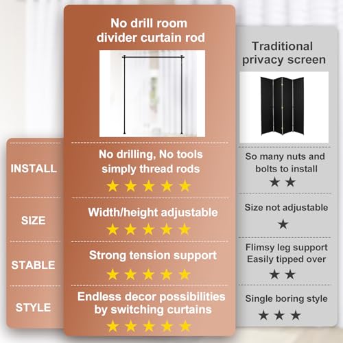 Black Room Divider Curtain Rod, No Drilling, Adjustable 4-10ft E8256
