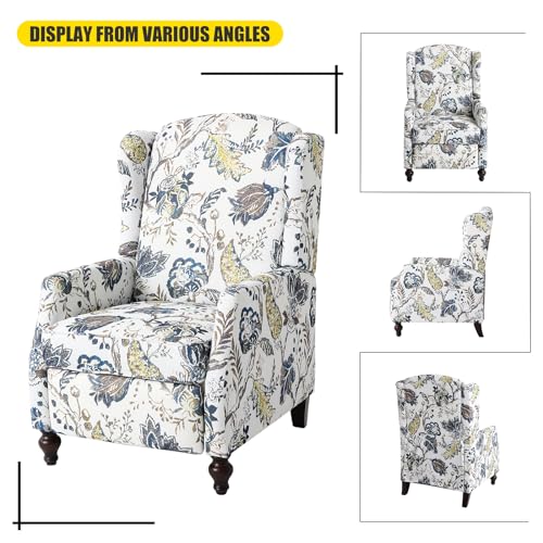 Wingback Recliner Chair with Massage and Heat, Tufted Fabric, Wooden Legs D91574