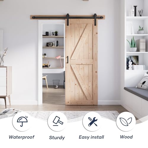 FREDBECK 48in x 80in Sliding Wood Barn Door with 8FT Hardware Kit V8036