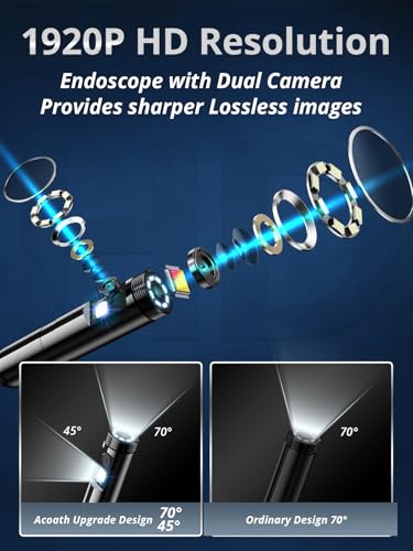 Dual-Lens 1920P HD Endoscope Camera with Light, IP67 Waterproof, 16.4ft for iOS & Android M65854