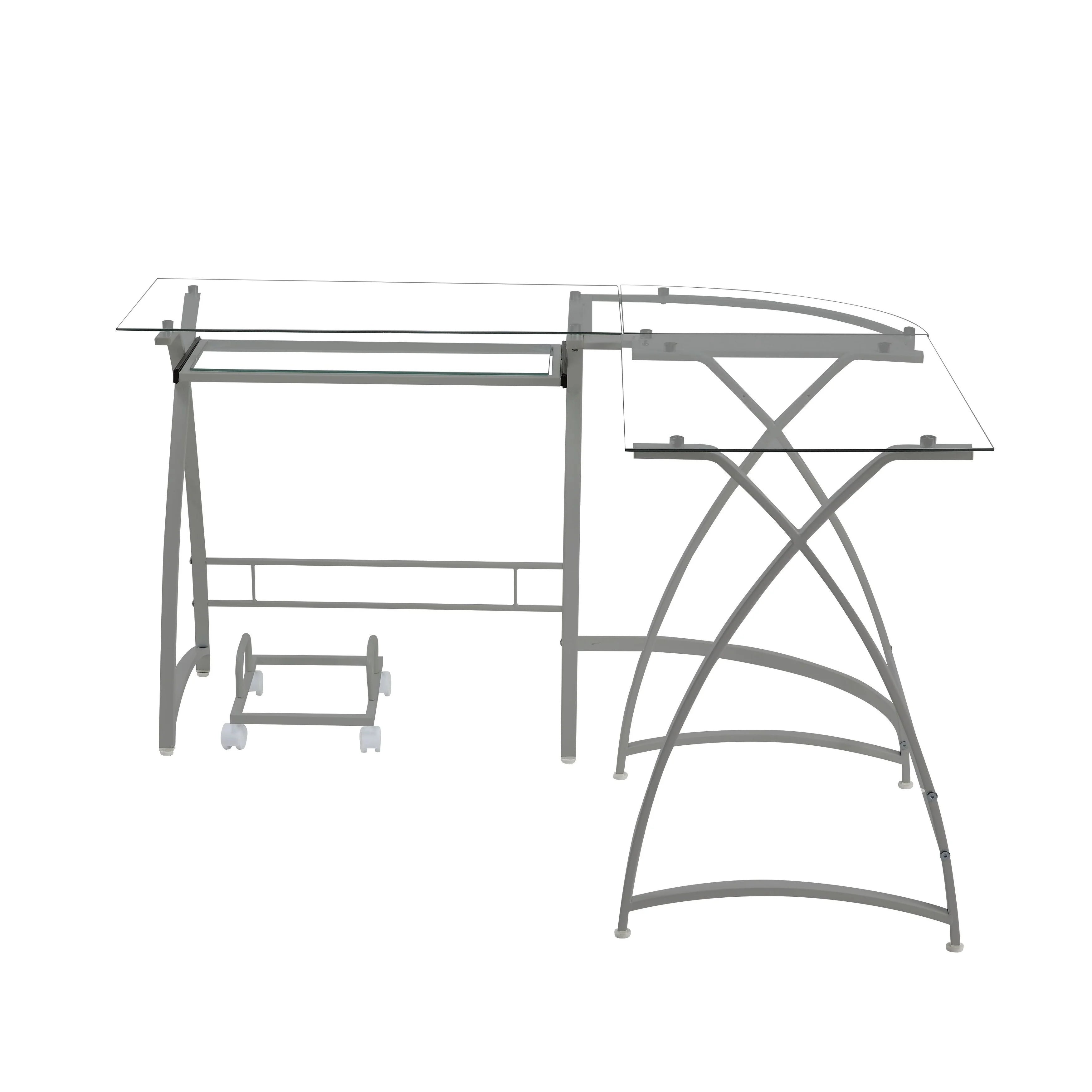L-Shaped Corner Computer Desk with Clear Glass Pull-Out Keyboard Panel Y527