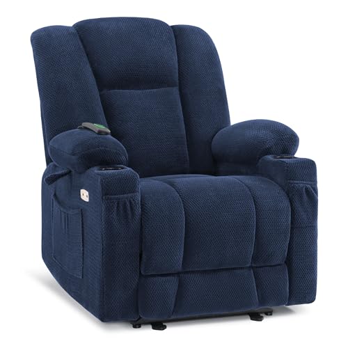 MCombo Zero Gravity Power Recliner Chair with Heat and Vibration Massage, USB & Type C Ports, Cup Holders, Fabric 8015 (Brown) Z599462