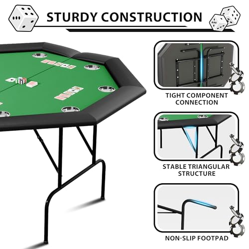 Octagon Poker Table with Metal Legs and 8 Cup Holders Q5999