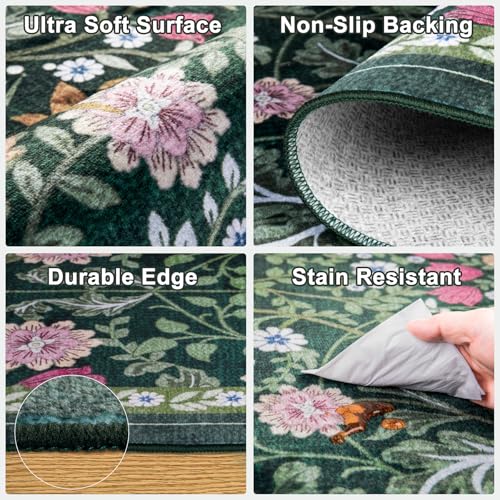 8x10 Floral Washable Area Rug for Living Room, Vintage Soft Non-Slip Carpet Z978379