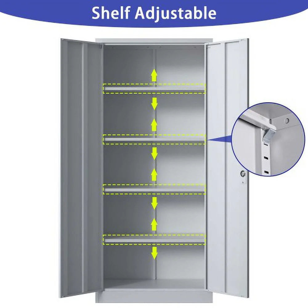 71"H Metal Garage Storage Cabinet, Black, Locking with 4 Shelves S7185
