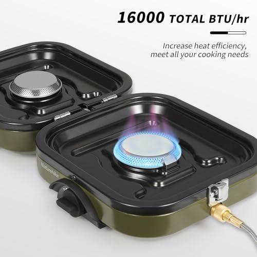 Naturehike 2 Burner Folding Camping Stove with Griddle, Portable Gas Stove P317
