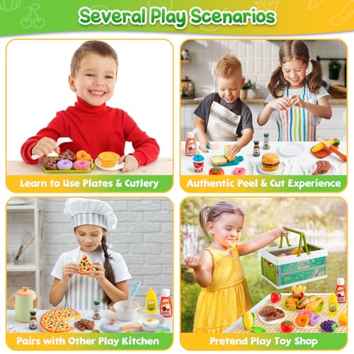 78Pc Pretend Play Food for Kids Kitchen with Storage Basket U2466