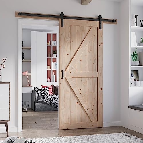 FREDBECK 48in x 80in Sliding Wood Barn Door with 8FT Hardware Kit V8036