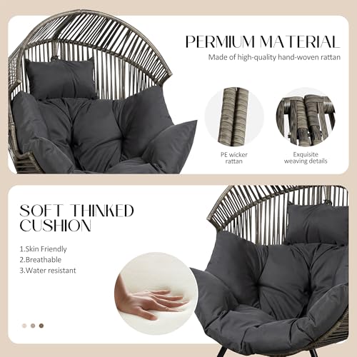 JAMFLY Egg Chair Wicker Outdoor Patio Lounger with Cushion, Beige O9160