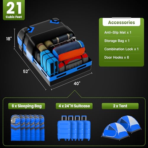 21 Cubic Feet Car Rooftop Cargo Bag Carrier with Waterproof Zip, Blue K43895