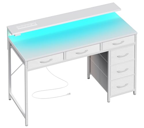 Huuger Gaming Desk with 6 Drawers, LED Lights, 47 Inch, Black N423283