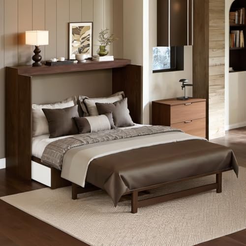 Queen Murphy Bed with Desk and Removable Shelves, USB Port, White H566492