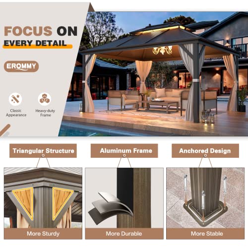 EROMMY 14'x20' Hardtop Gazebo Double Roof Galvanized Steel Outdoor Pavilion G3084
