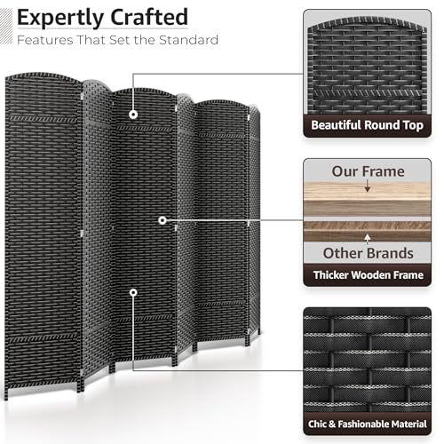 Sorbus 8-Panel Black Room Divider, 6 ft Tall Folding Privacy Screen T242