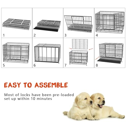 LEMBERI 48/38 inch Heavy Duty Dog Crate with Lockable Wheels, Double Door, Removable Tray Z823935