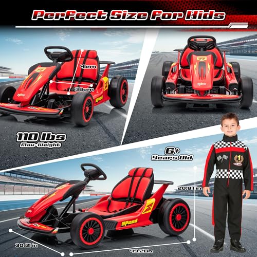 24V Electric Go Kart for Kids, 400W Drift Cart with EVA Tires, Red Y5542